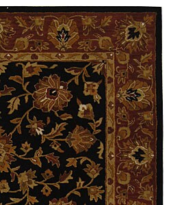 Handmade Heritage Kerman Black/ Peach Wool Rug (7'6 x 9'6)