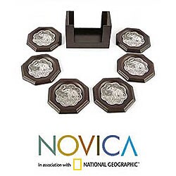 Set of 6 'Call of the Wild' Nickel and Wood Coasters (Thailand)
