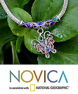 'Rainbow Butterfly' Cloisonne Necklace (Thailand)