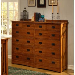 Mission Solid Oak 4-piece Queen Bedroom Set w/ 12 Drawer Chest