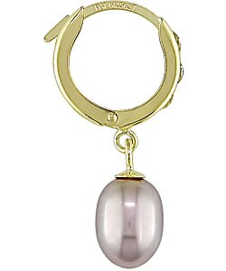 14k Yellow Gold Pink Rice Pearl Hoop Earrings