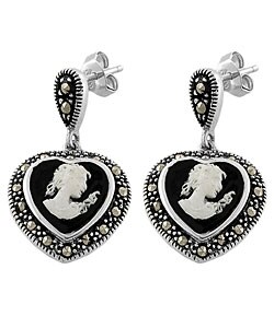 Black Onyx Mother of Pearl Cameo Earrings