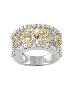 Sterling Silver CZ Two-tone Hearts Ring