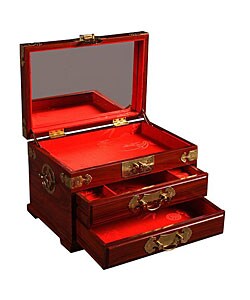 Handmade Asian Golden Brass and Wood Jewelry Box