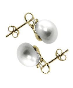 14k Gold FW Pearl and Diamond Stud Earrings