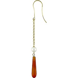 14k Gold Carnelian and Freshwater Pearl Earrings