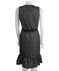 O Oscar by Oscar De La Renta Sleeveless Belted Flounce Brocade Dress