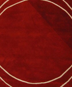 Handmade Rodeo Drive Circle of Life Red/ Ivory N.Z. Wool Rug (5'9 Round)