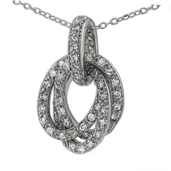 Tressa Sterling Silver CZ Three Pave Ovals Necklace