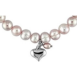 Pink Freshwater Pearl and Silver Heart Bracelet