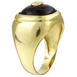 18k Yellow Gold Onyx and Diamond Estate Ring (Size 7.5)