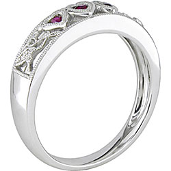 10k White Gold Ruby Heart and Diamond Accent Ring