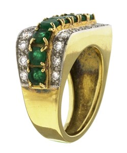18k Gold Emerald 1 2/5ct TDW Diamond Estate Ring (G, VS2)
