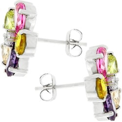 Silvertone Multicolor Cubic Zirconia Flower Studs