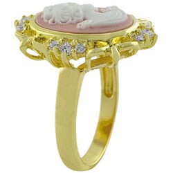 14k Gold Overlay Silver Pink Lady Cameo CZ Ring