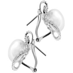 14k Gold Pearl and 1/6ct TDW Diamond Earrings