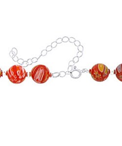 Stonique Creations Sterling Silver Orange Venetian Glass Necklace