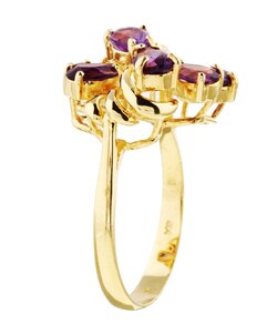 14k Yellow Gold Amethyst and Diamond Cluster Ring
