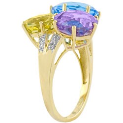 14k Yellow Gold Multi Gemstone Diamond Accent Ring