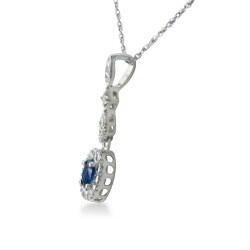 10k White Gold Blue Sapphire and Diamond Necklace