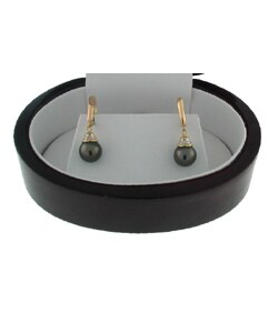 DaVonna 14k Gold Tahitian Cultured Pearl/ Diamond Earrings (9-10 mm)