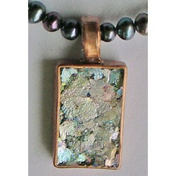 Rectangular Roman Glass Copper Necklace (Israel)