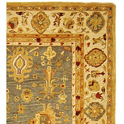 Handmade Heirloom Blue/ Ivory Wool Rug (5' x 8')