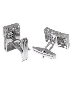 Icz Stonez Sterling Silver Black and Clear CZ Star Cuff Links