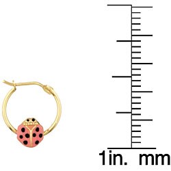 14k Yellow Gold 12 mm Hoop and Ladybug Earrings