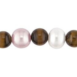 14k Tiger Eye and FW Pearl Elastic Bracelet