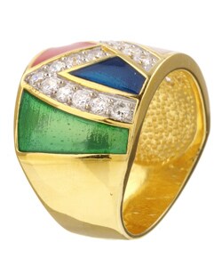 Chateau D' Argent Gold over Sterling Silver Enamel CZ Ring