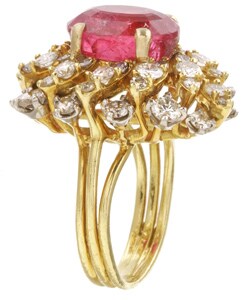 18k Yellow Gold Pink Tourmaline and Diamond Ring (I, SI1)