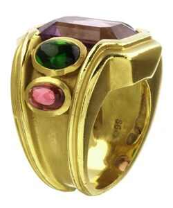 18k Yellow Gold Amethyst and Tourmaline Ring