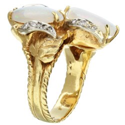 14k Yellow Gold Opal and 1/6ct TDW Diamond Ring