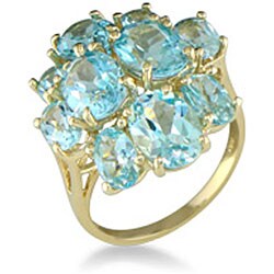 10k Yellow Gold 10-stone Cluster Blue Topaz Ring