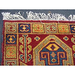 Indo Kazak Red/ Gold Runner Rug (2'7 x 8')