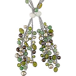 Sterling Silver Peridot and Aventurine Necklace