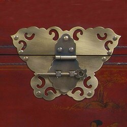 Hand-painted Red Bonded Leather Oriental Storage Chest