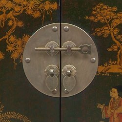 Red Bonded Leather Hand-painted Oriental Cabinet