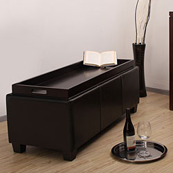 Flip-top Black Leather Storage Bench 