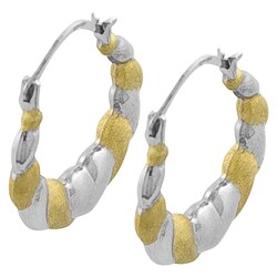 14k Gold Two-tone Puffed Heart Hoop Earrings