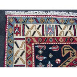 Indo Kazak Hand-knotted Navy/ Ivory Rug (5' x 7')