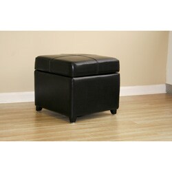 Black Bi-cast Leather Storage Ottoman