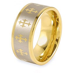 Men's Tungsten Polished Gold-plated Laser Cross Band (10 mm)