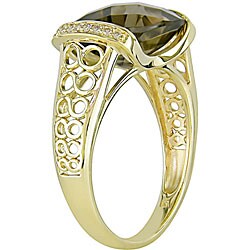 10k Gold Smokey Quartz and Diamond Accent Ring