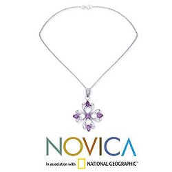 Sterling Silver 'Lilac Snowflake' Amethyst Necklace (India)