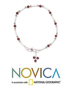 Sterling Silver Garnet 'Classic Red' Anklet (India)