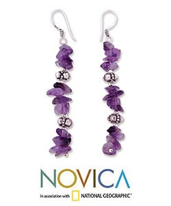 Sterling Silver Amethyst 'Wisteria Garland' Earrings (India)