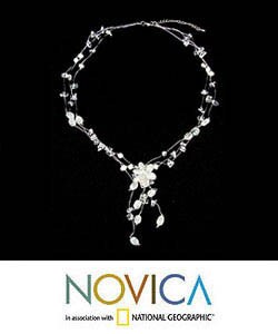 Stainless Steel Moonstone and Pearl Fantasy Necklace (Thailand)