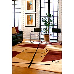 Hand-tufted Collection Burgundy/ Tan/ Beige Wool Rug (8' x 11')